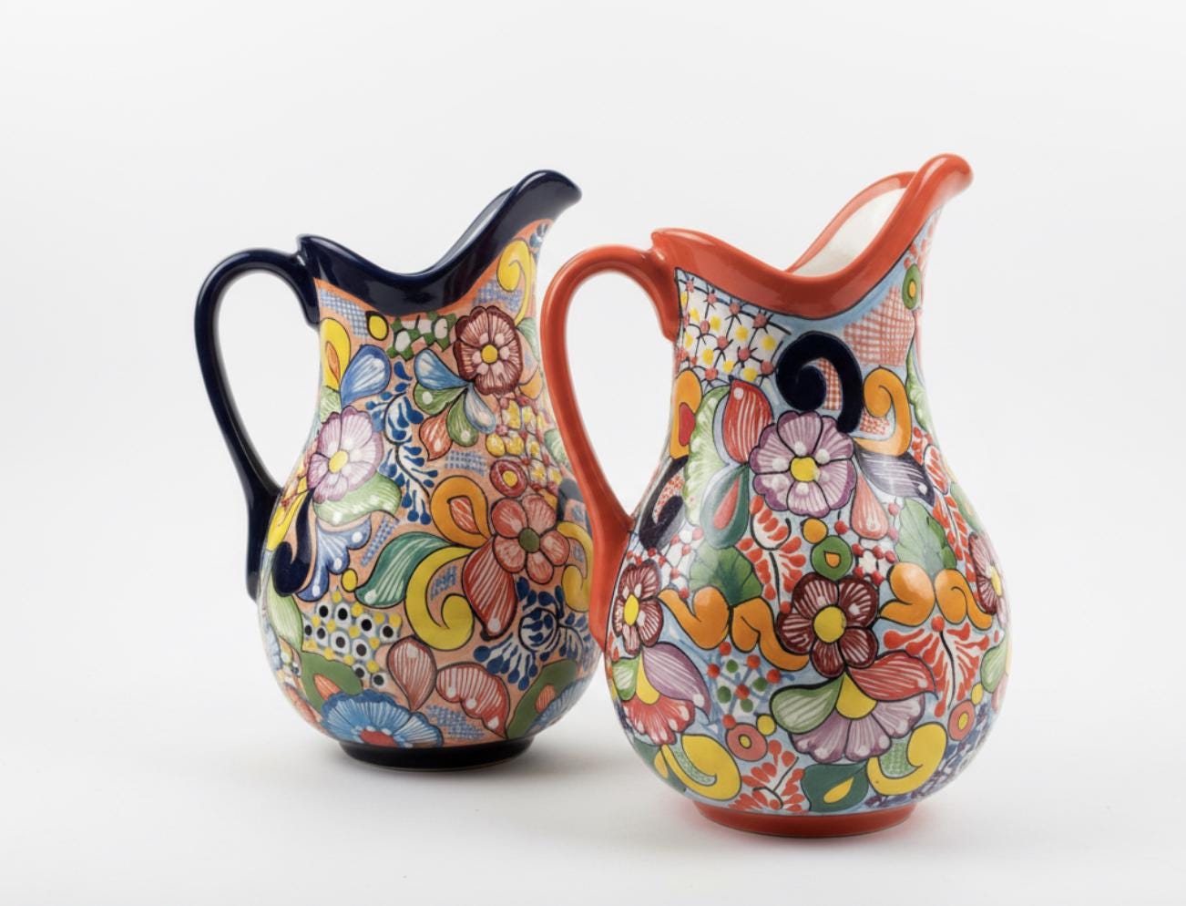 Ceramic Pitcher Set with 6 cups Handmade in Mexico Hand Painted Serving Set