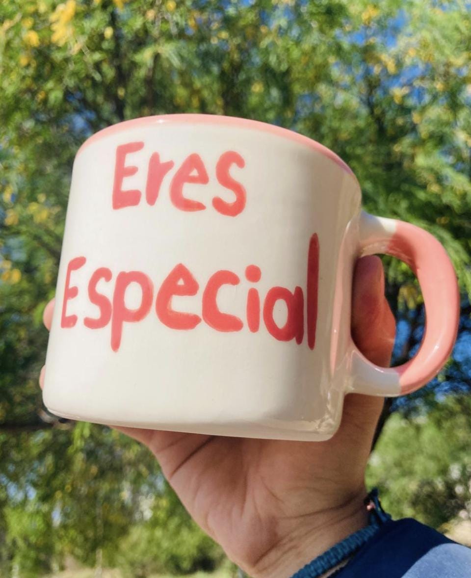 16 oz Coffee Cup Hand-Painted Ceramic Mug with Spanish Phrase Mexican Pottery