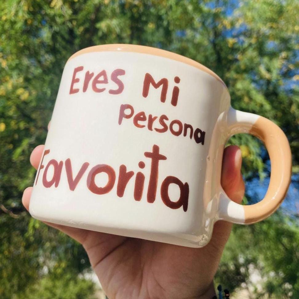 16 oz Coffee Cup Hand-Painted Ceramic Mug with Spanish Phrase Mexican Pottery