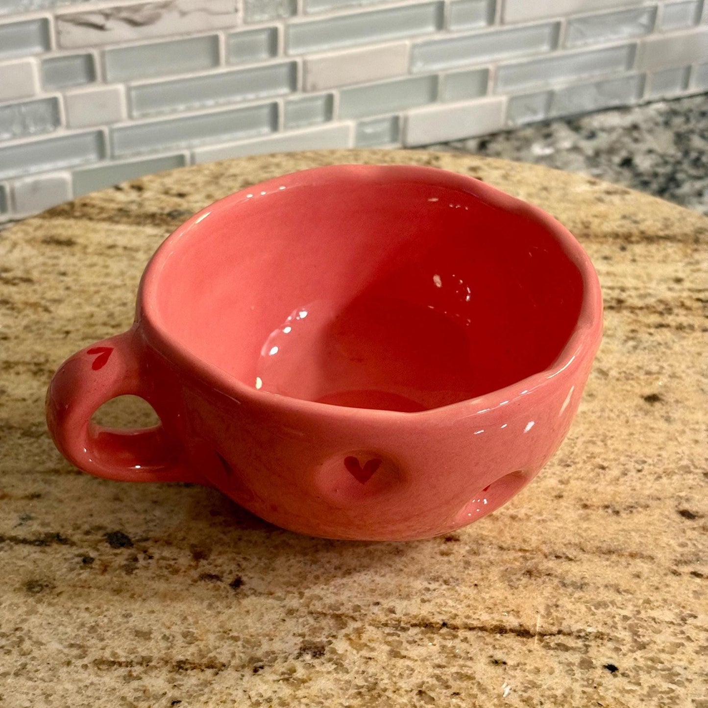 Pink Heart Mug Textured Ceramic Cup Subtle Heart Design Romantic Coffee Mug