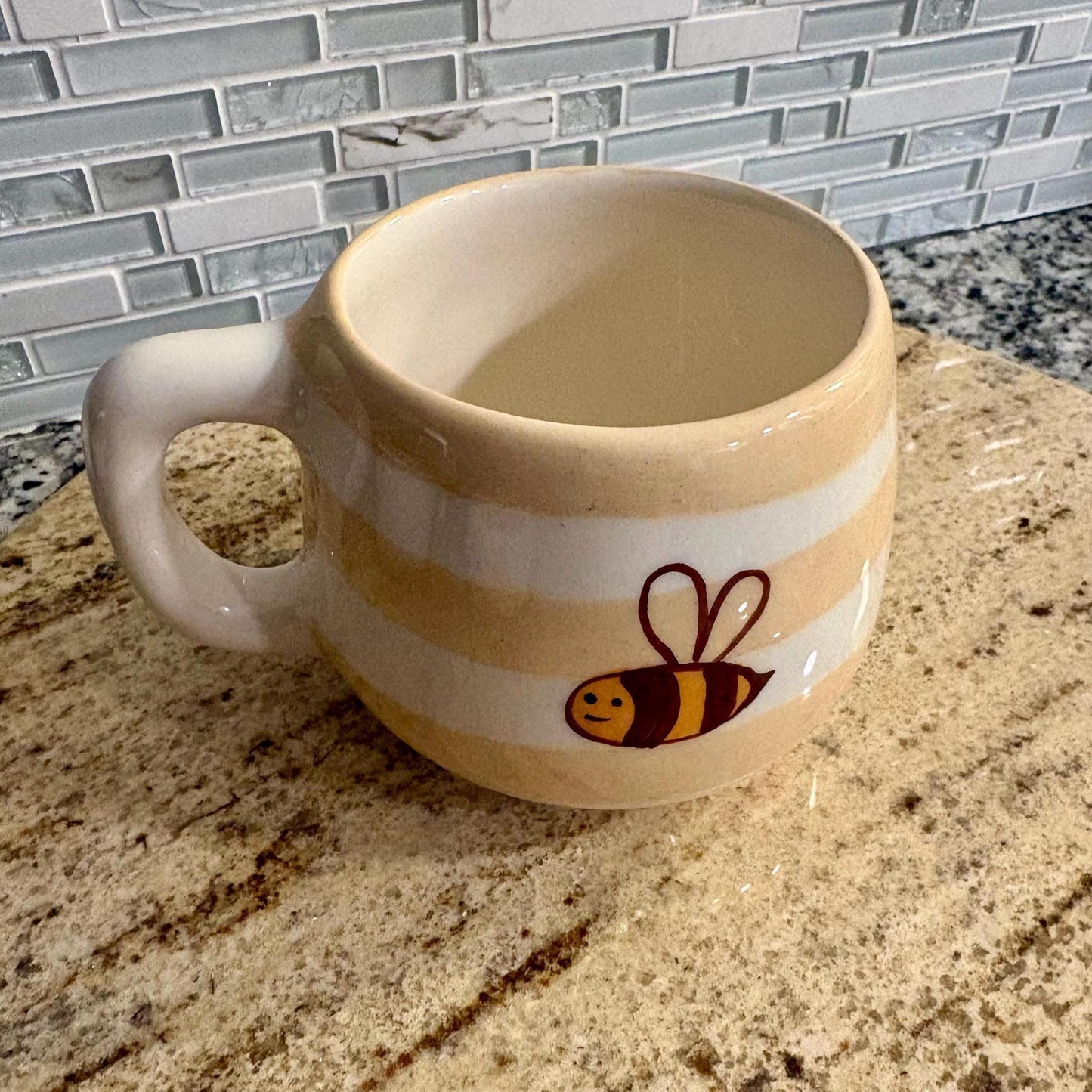 striped ceramic bee mug made in mexico