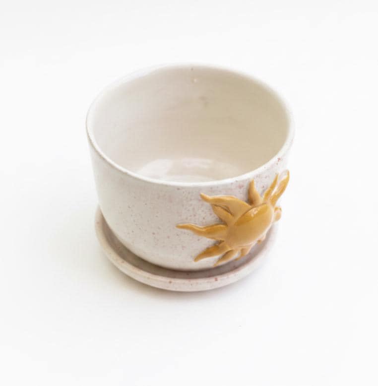 Hand Painted Pink Ceramic Planter with Saucer Heart Detail Made in Mexico