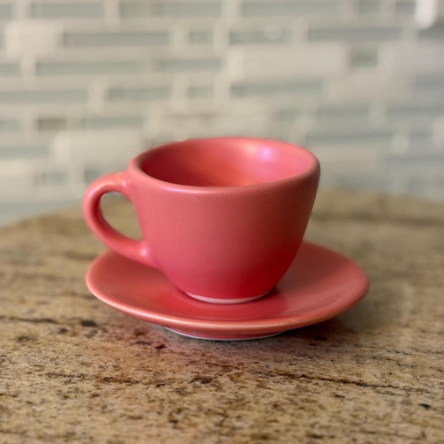Espresso Cup Saucer Set 2 oz Ceramic Cafecito Cups Made in Mexico Modern Espresso Mug Set Pink & Green Espresso Cups