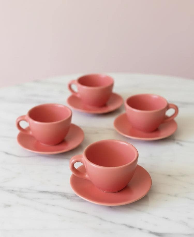 Espresso Cup Saucer Set 2 oz Ceramic Cafecito Cups Made in Mexico Modern Espresso Mug Set Pink & Green Espresso Cups