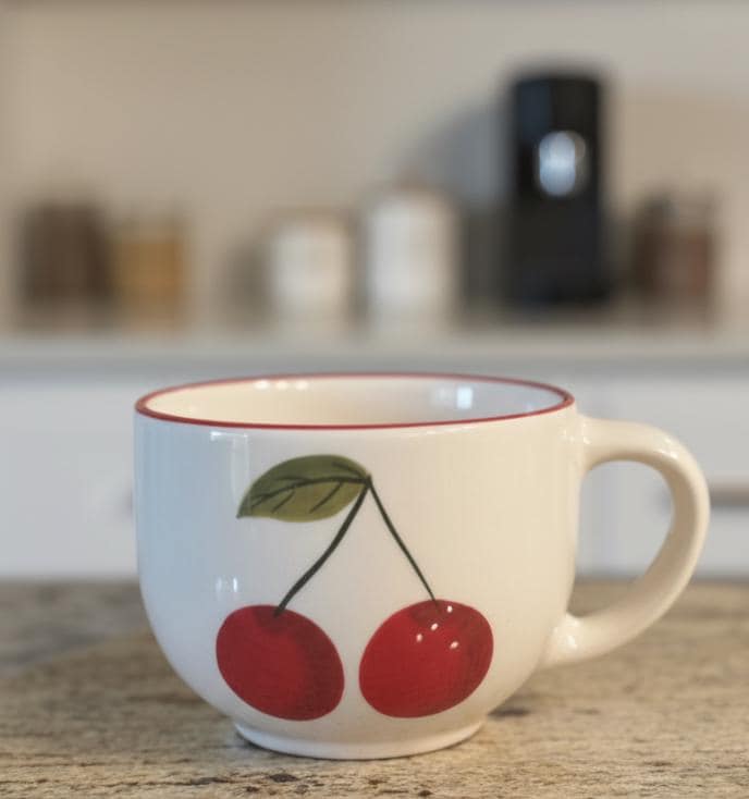 Cherry Coffee Mug 16 oz Ceramic Mug Made in Mexico “Eres la Cereza del Pastel” Mug Cute Cherry Cup Gift