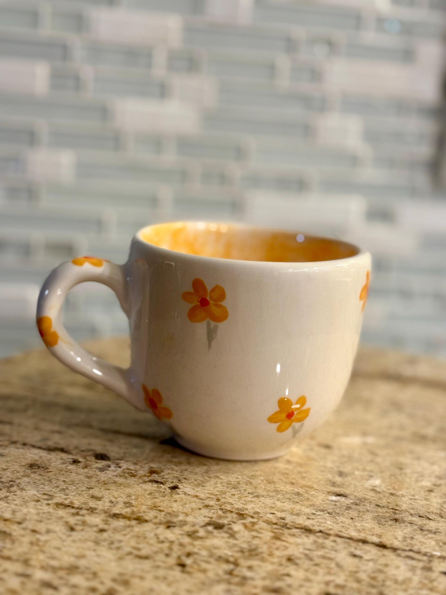 Hand-Painted Ceramic Mug: 8 oz Floral Latte Cup (Handmade in Mexico)
