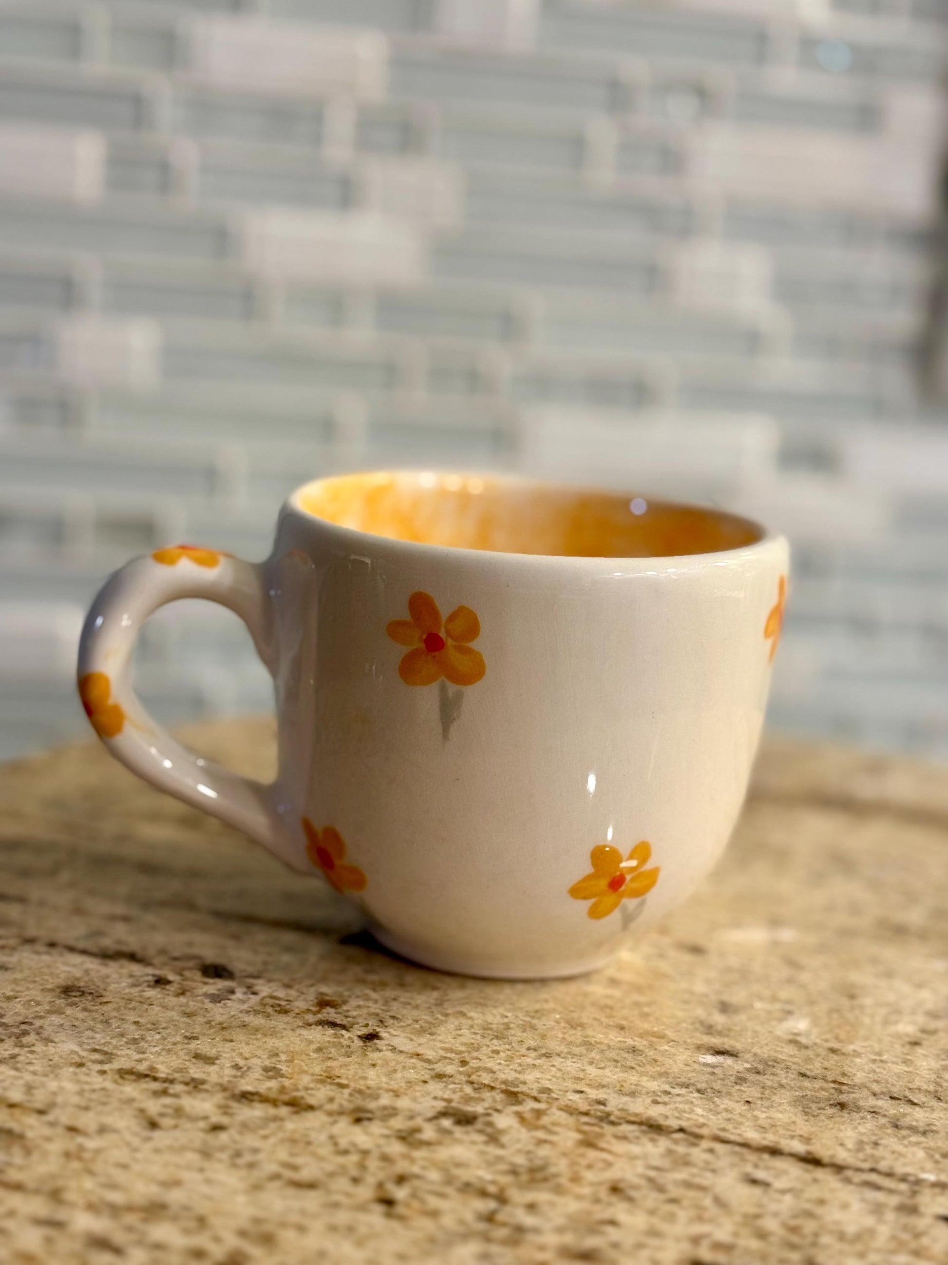 Hand-Painted Ceramic Mug: 8 oz Floral Latte Cup (Handmade in Mexico)
