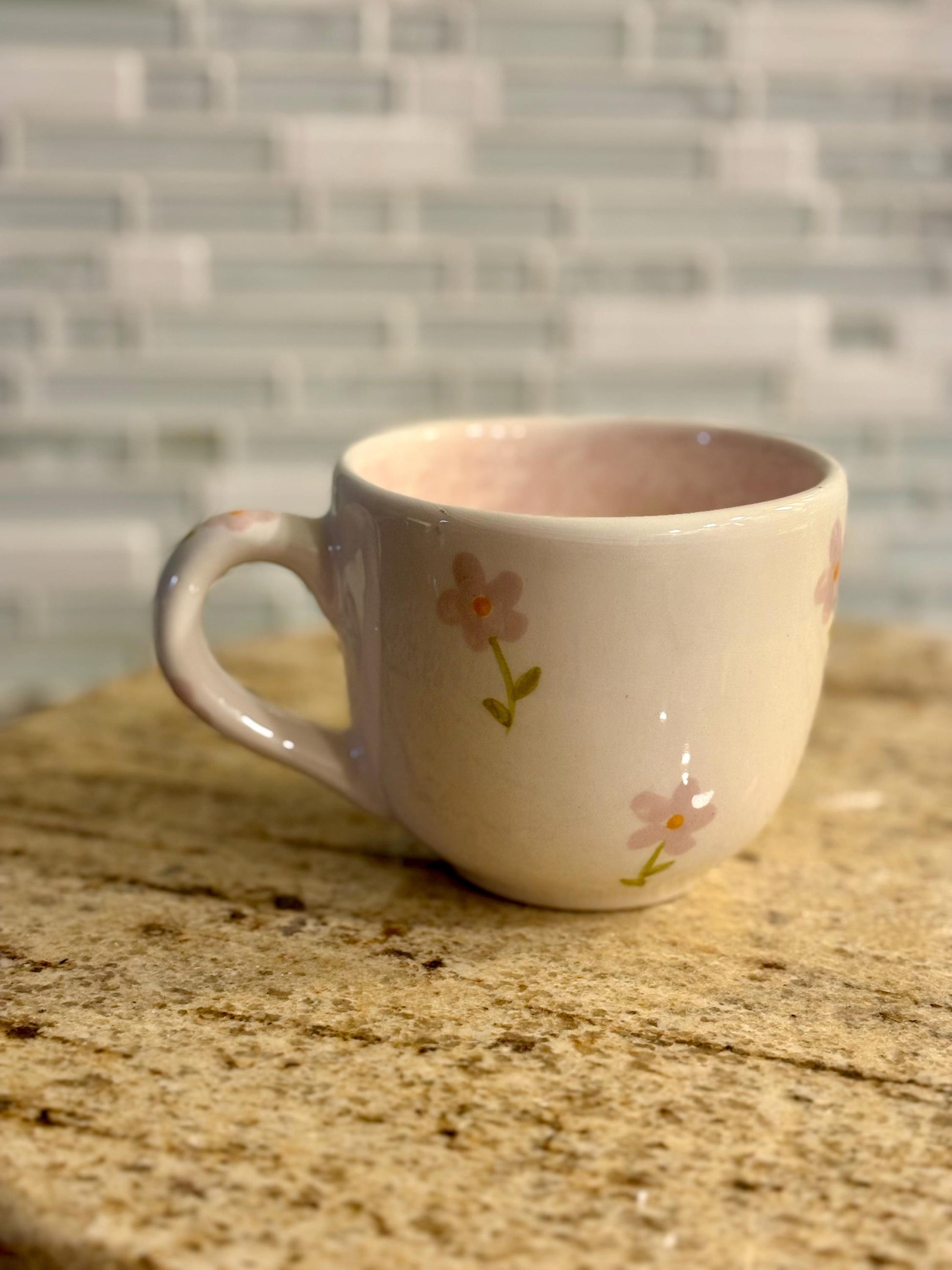 Hand-Painted Ceramic Mug: 8 oz Floral Latte Cup (Handmade in Mexico)