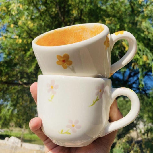 Hand-Painted Ceramic Mug: 8 oz Floral Latte Cup (Handmade in Mexico)