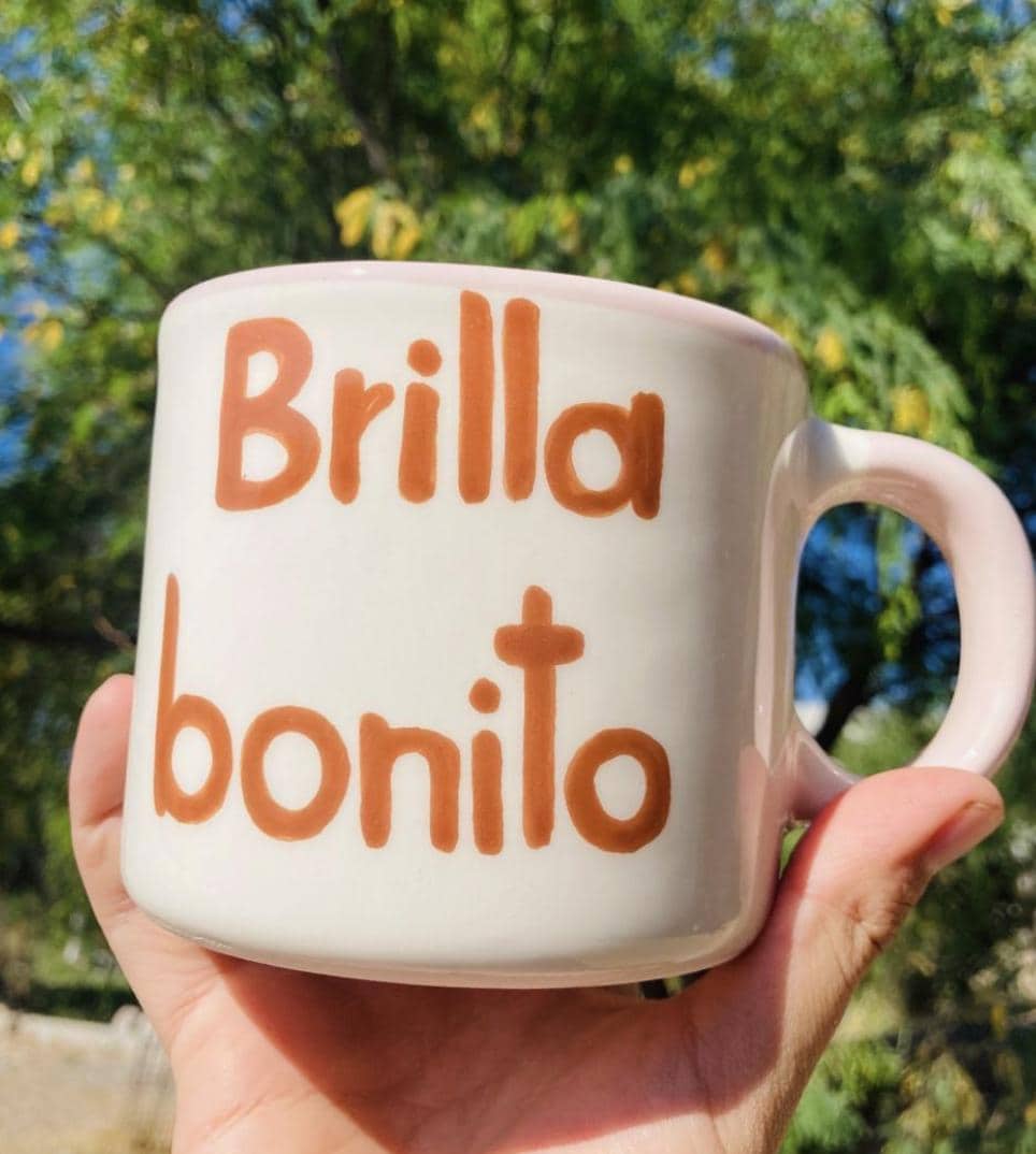 16 oz Coffee Cup Hand-Painted Ceramic Mug with Spanish Phrase Mexican Pottery