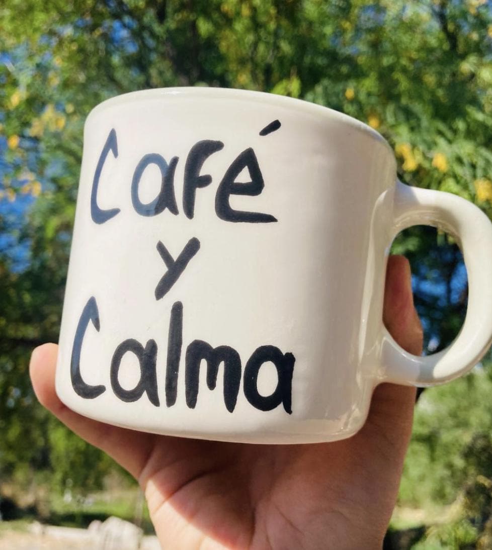16 oz Coffee Cup Hand-Painted Ceramic Mug with Spanish Phrase Mexican Pottery