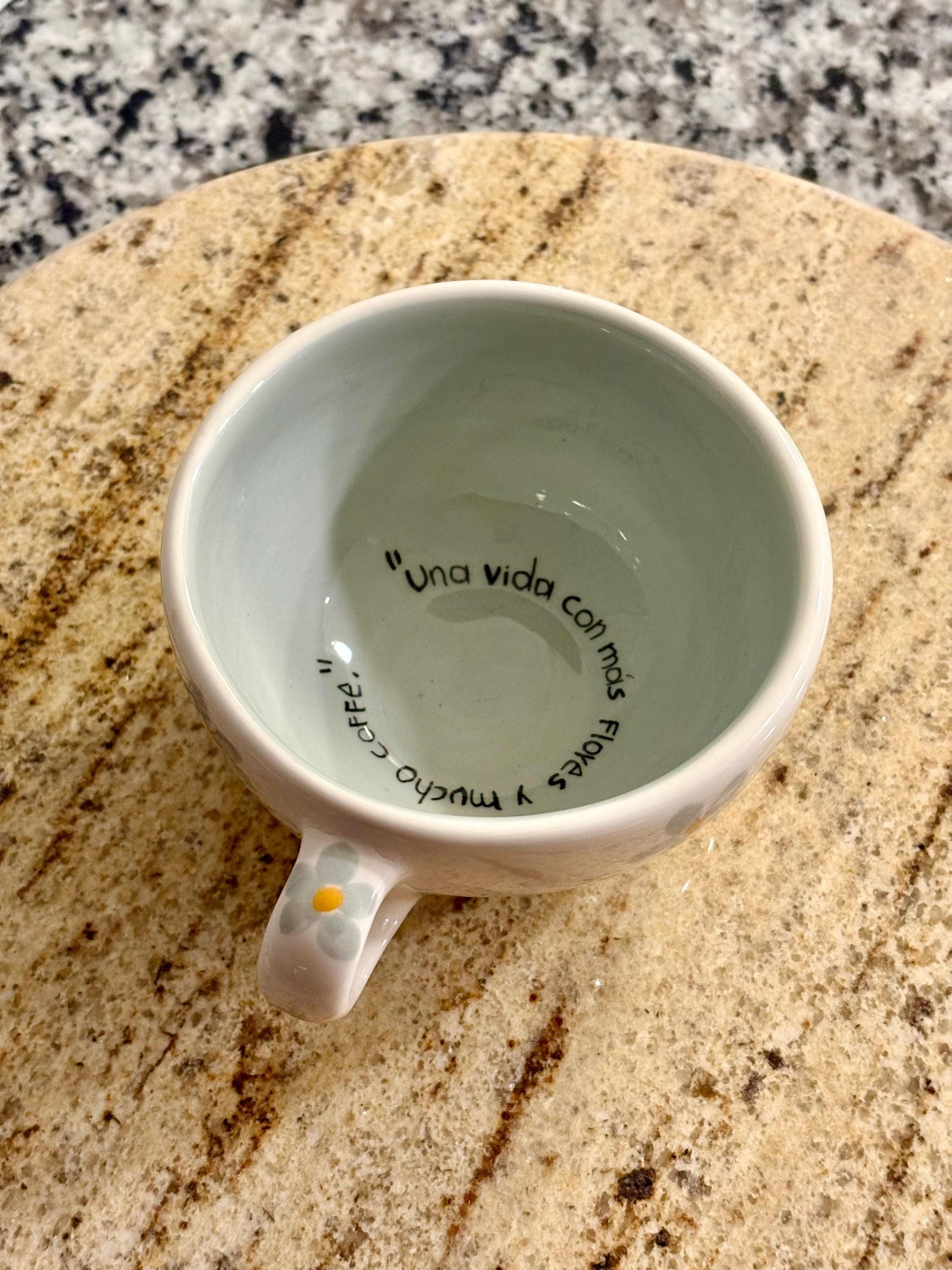 Hand-Painted Floral Ceramic Mug with Spanish Phrase – Mexican Pottery Coffee Cup