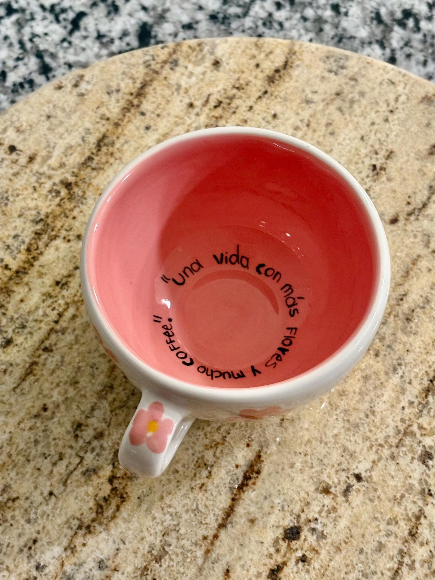 Hand-Painted Floral Ceramic Mug with Spanish Phrase – Mexican Pottery Coffee Cup