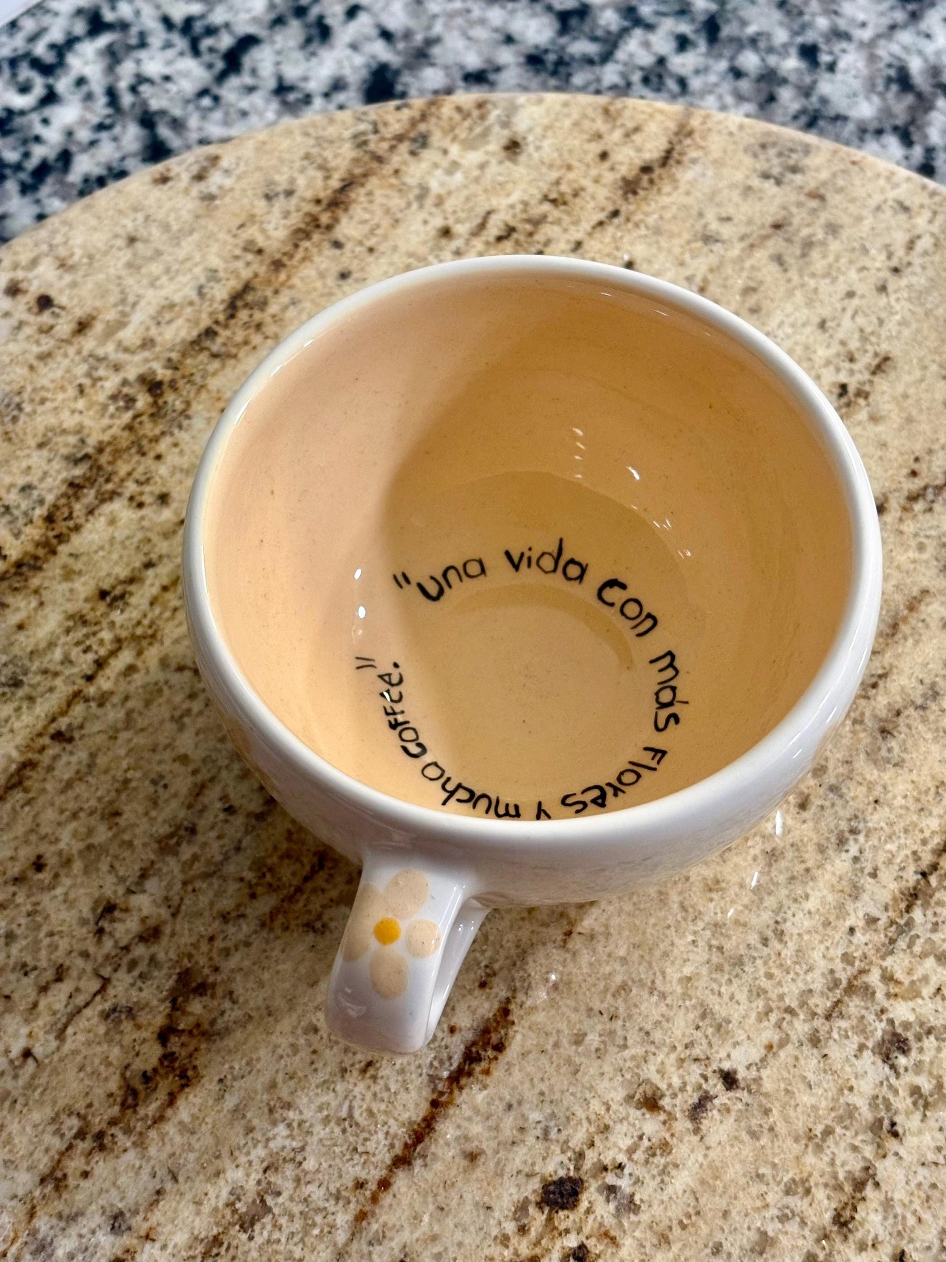 Hand-Painted Floral Ceramic Mug with Spanish Phrase – Mexican Pottery Coffee Cup