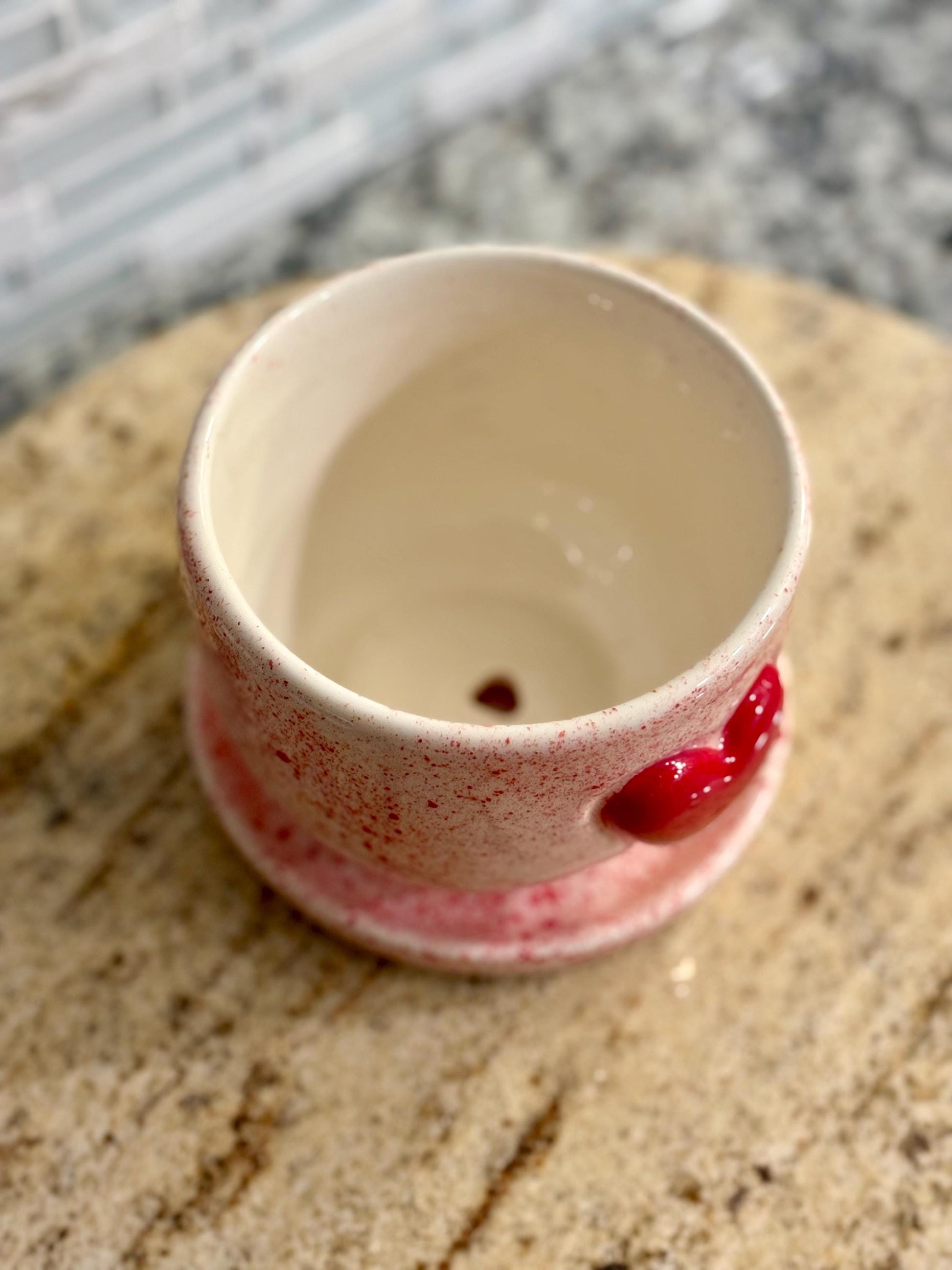 Hand Painted Pink Ceramic Planter with Saucer Heart Detail Made in Mexico