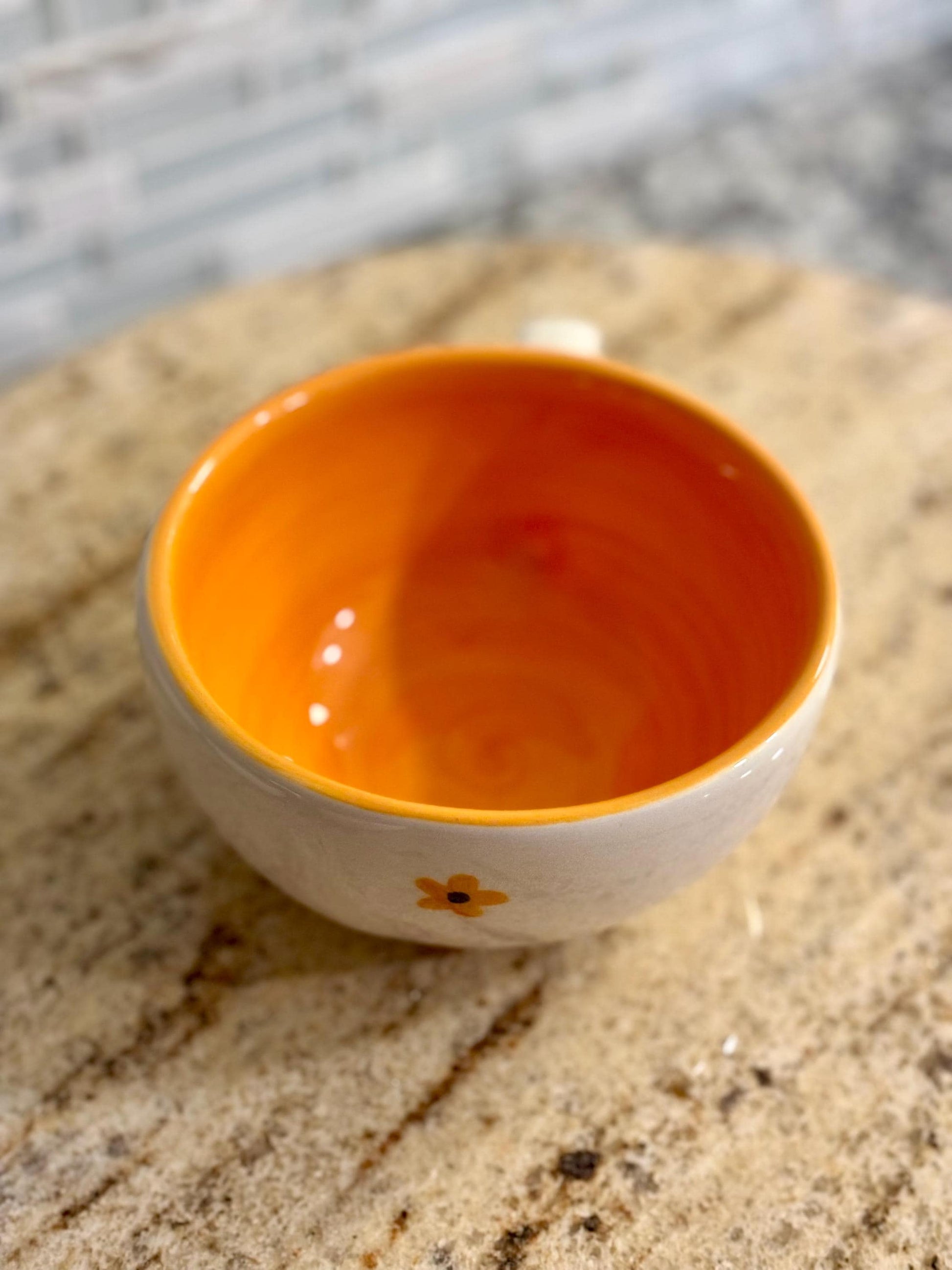 Floral Ceramic Cup & Saucer Set, Handmade in Mexico, Orange Flower Cafecito Mug