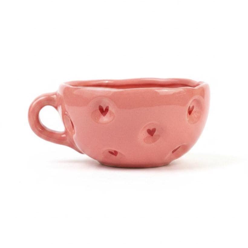 Pink Heart Mug Textured Ceramic Cup Subtle Heart Design Romantic Coffee Mug