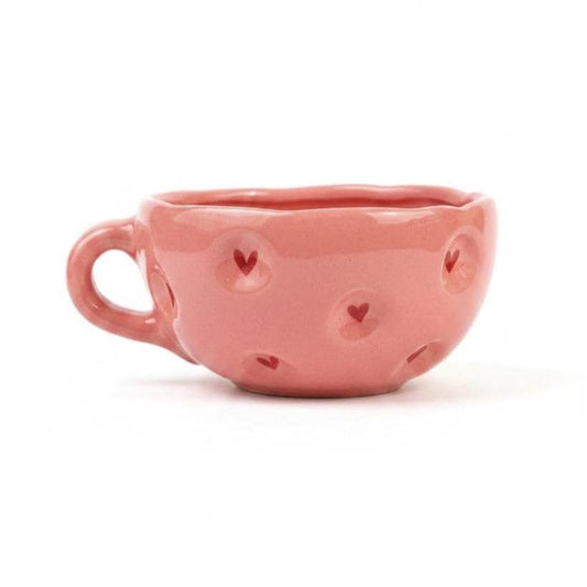 Pink Heart Mug Textured Ceramic Cup Subtle Heart Design Romantic Coffee Mug