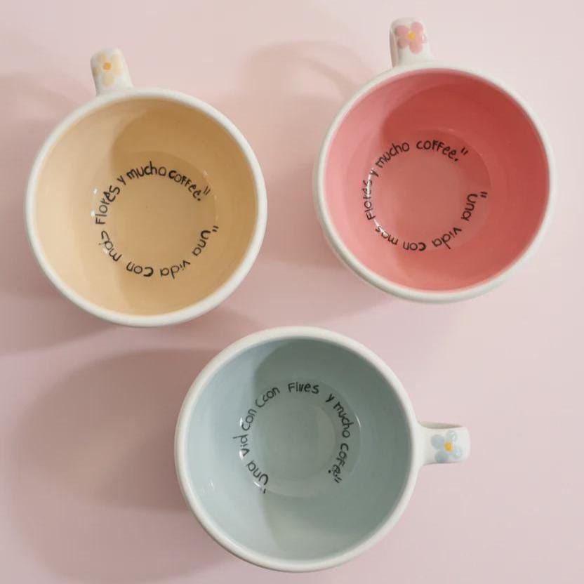 Hand-Painted Floral Ceramic Mug with Spanish Phrase – Mexican Pottery Coffee Cup