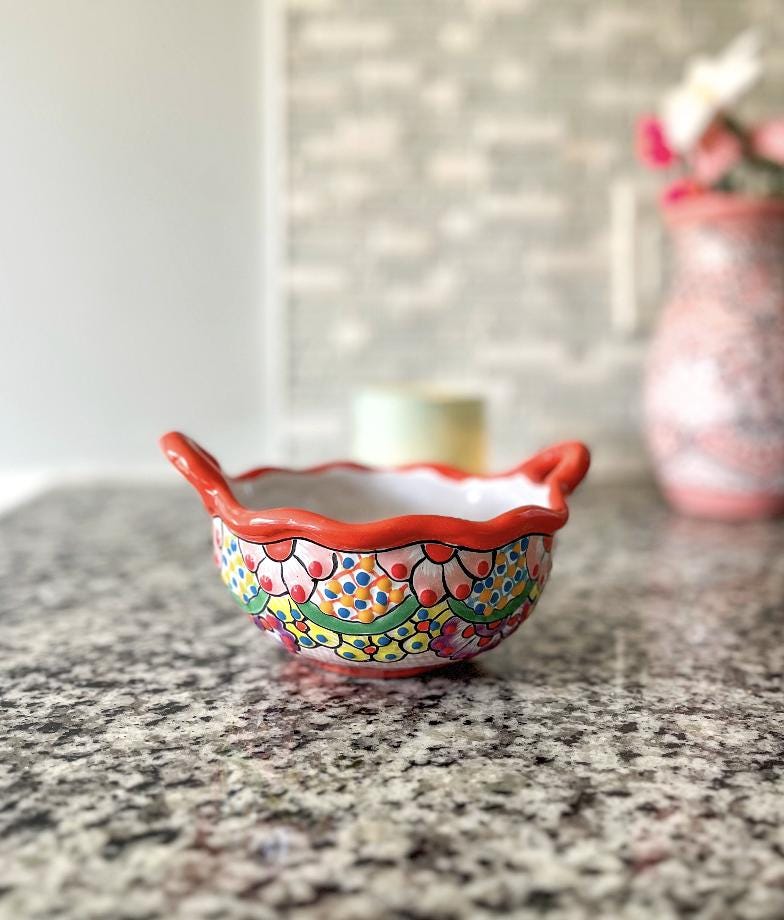 Ceramic Bowl with Spoon Made in Mexico