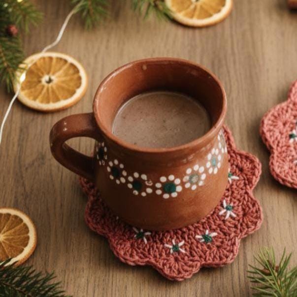 Mexican Barro Style Crochet Coaster Mexican Home Decor Mexican Barro Crochet Handmade Coasters Kitchen Decor Coasters Mexican Style