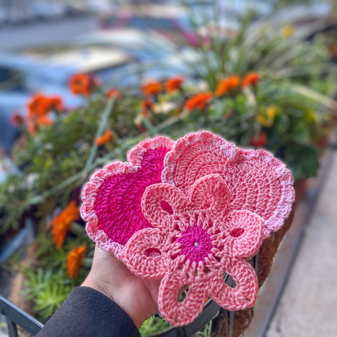 pink handmade Coasters, crafted from 100% cotton. Perfect for coffee lovers and a beautiful addition to your home decor!