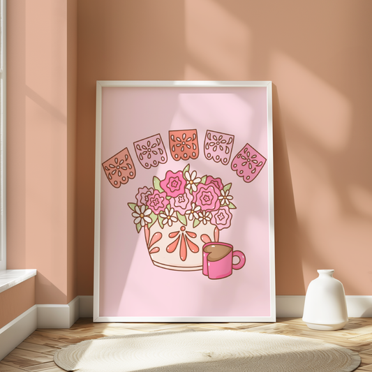 [DIGITAL FILE]Mexican Wall Art, Flower Vase Illustration