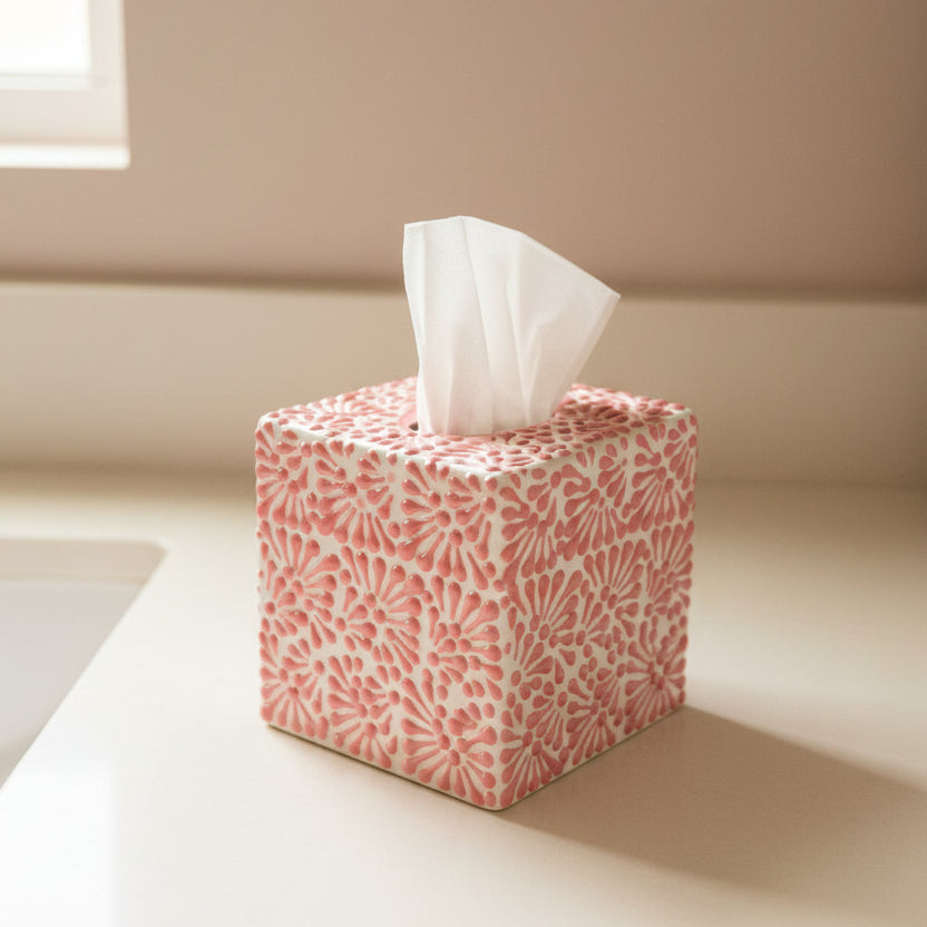 Ceramic Tissue Box Cover Pink or Multicolor Made in Mexico Unique Artisan Home Decor Mexican Pottery Tissue Box Talavera Decor Handmade
