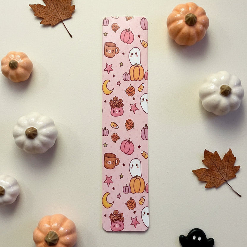 Halloween Bookmark Book Lover Gift Spooky Cute Bookmark Bookworm Reading Spooky Ghost Bookworm Gift Spooky Double Sided Glossy Pink Decor