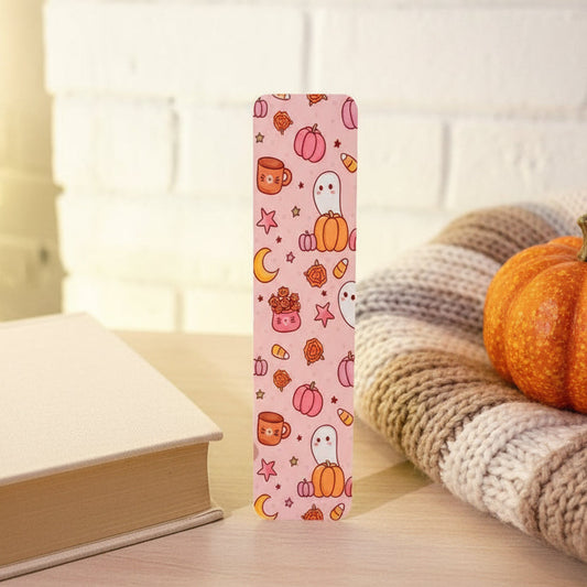 Halloween Bookmark Book Lover Gift Spooky Cute Bookmark Bookworm Reading Spooky Ghost Bookworm Gift Spooky Double Sided Glossy Pink Decor