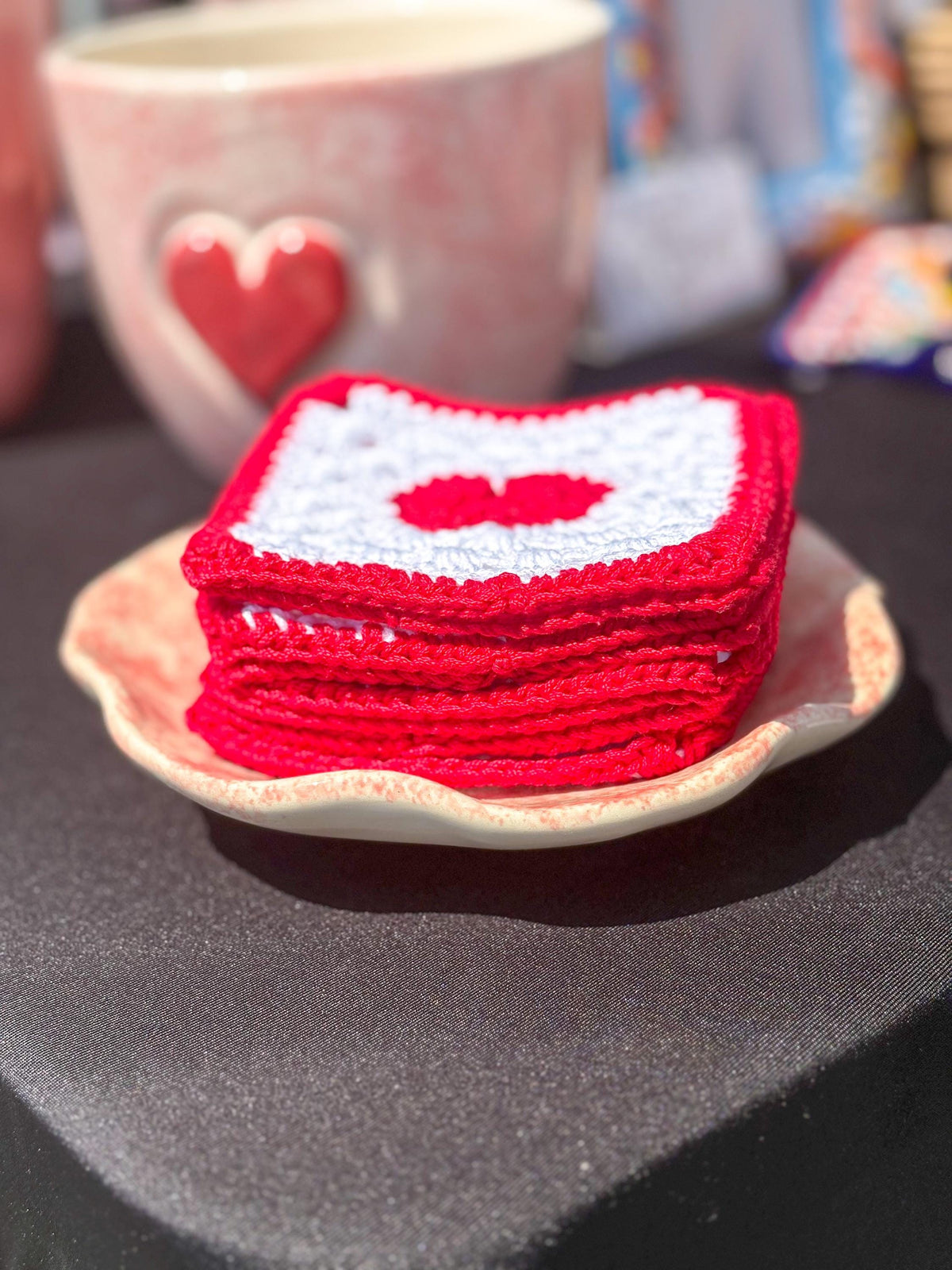 heart crochet coasters square coaster heart home decor coffee lover gift