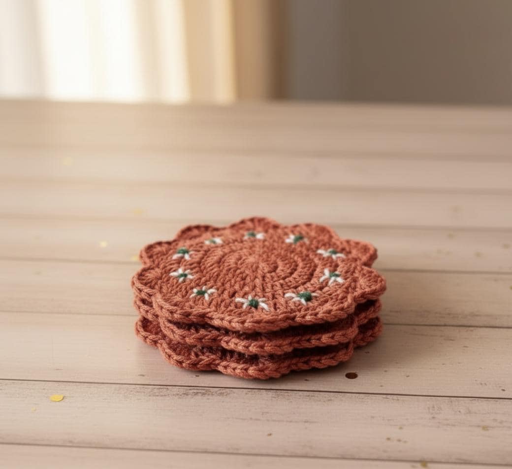 Mexican Barro Style Crochet Coaster Mexican Home Decor Mexican Barro Crochet Handmade Coasters Kitchen Decor Coasters Mexican Style