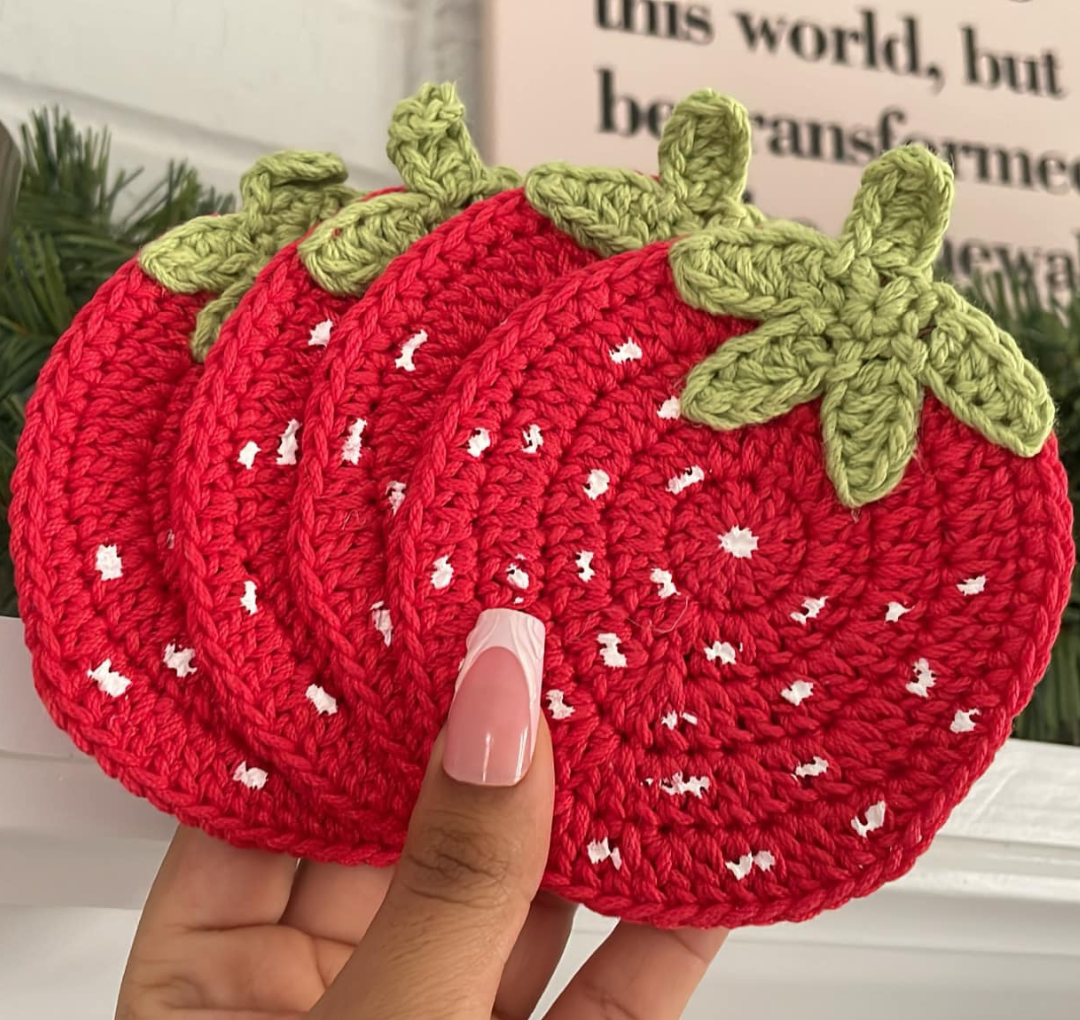 Strawberry Crochet Coaster 🍓