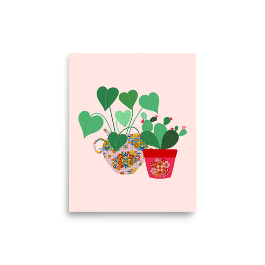 Heart Leaf & Cactus Art Print